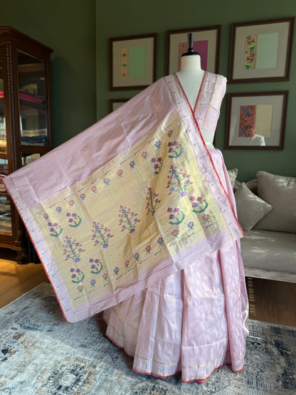 Light Pink Tissue Paithani with Asavali Inspired Pallu