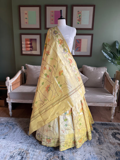 Butter Yellow Tissue Paithani with All Over Floral Jaal Design