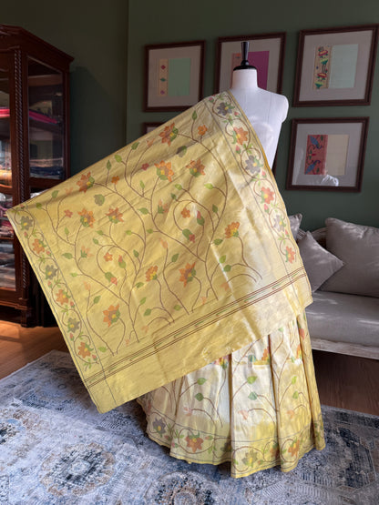 Butter Yellow Tissue Paithani with All Over Floral Jaal Design