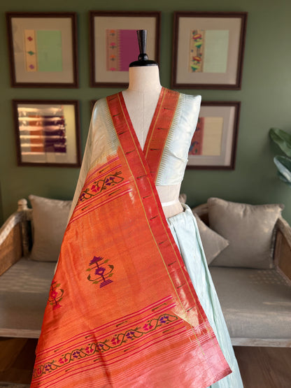 Light Grey x White Paithani with Muniya Butti and Asavali Pallu