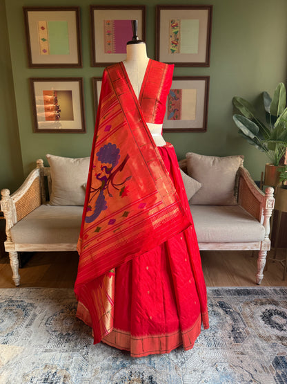 Red Paithani with Muniya Border and Peacock Pallu