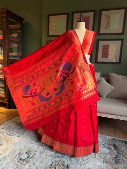 Red Paithani with Muniya Border and Peacock Pallu