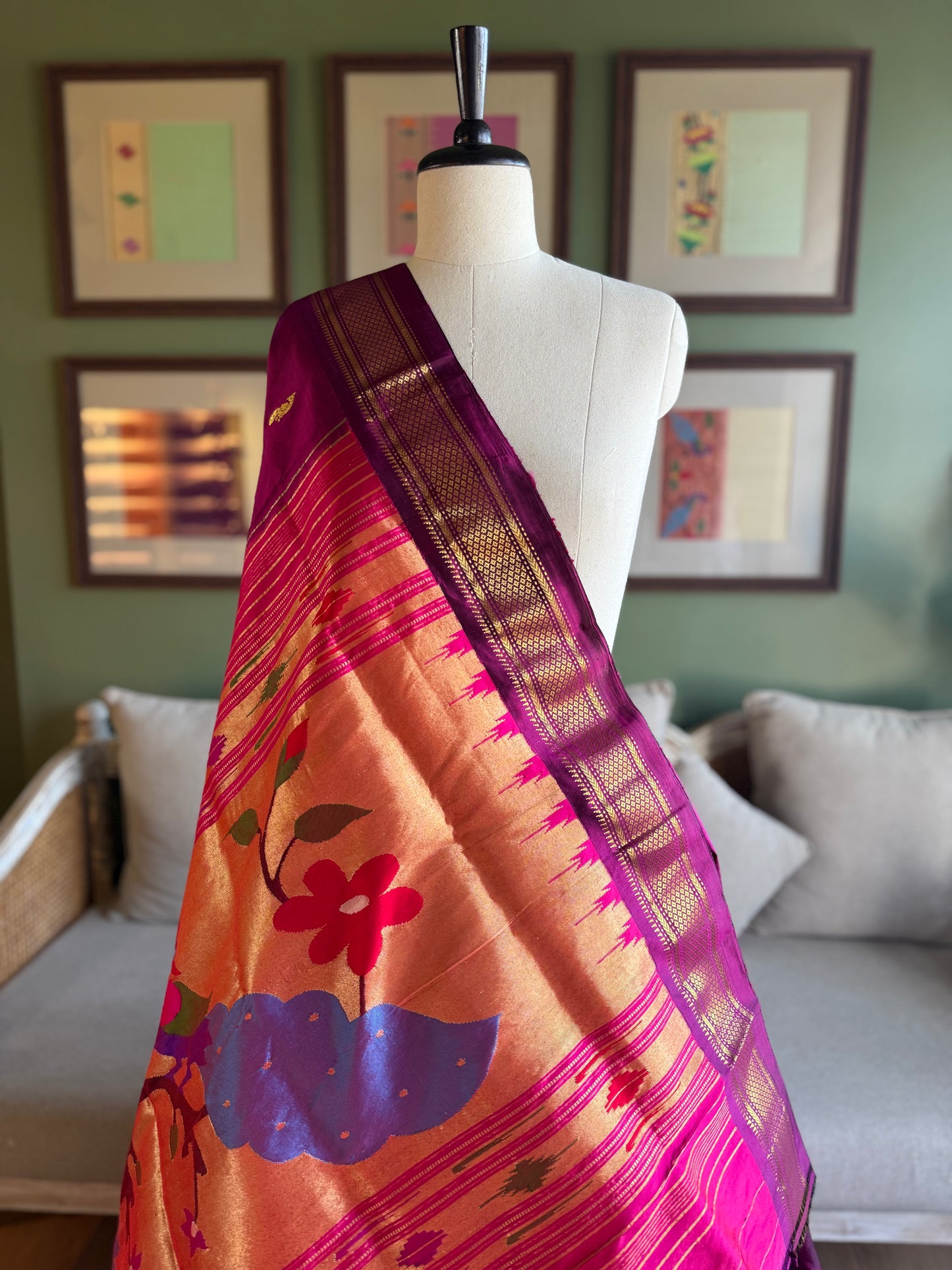 Deep Wine Paithani with Large Peacock Pallu