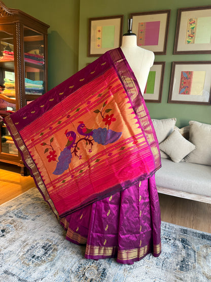 Deep Wine Paithani with Large Peacock Pallu