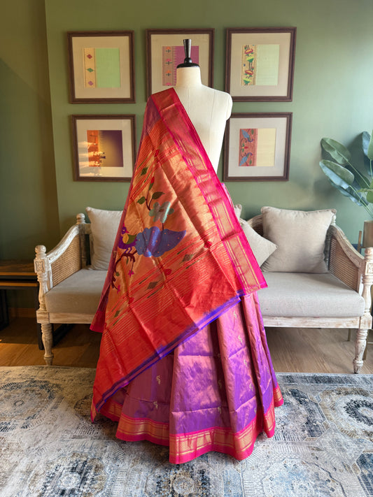 Purple x Pink Paithani with Large Peacock Pallu