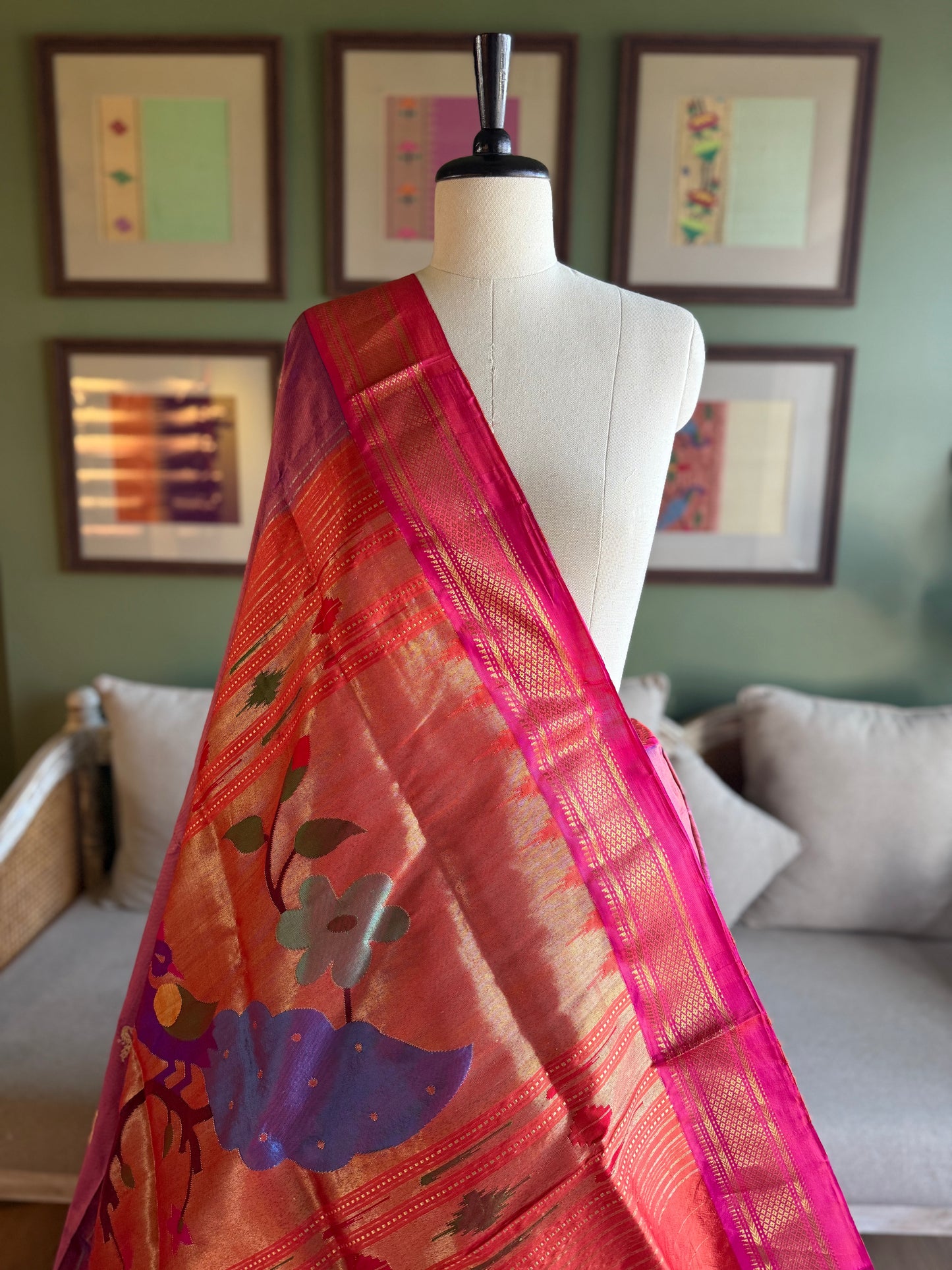 Purple x Pink Paithani with Large Peacock Pallu