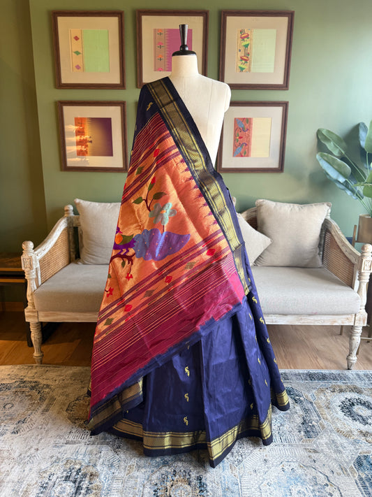 Ink Blue Paithani with Large Peacock Pallu