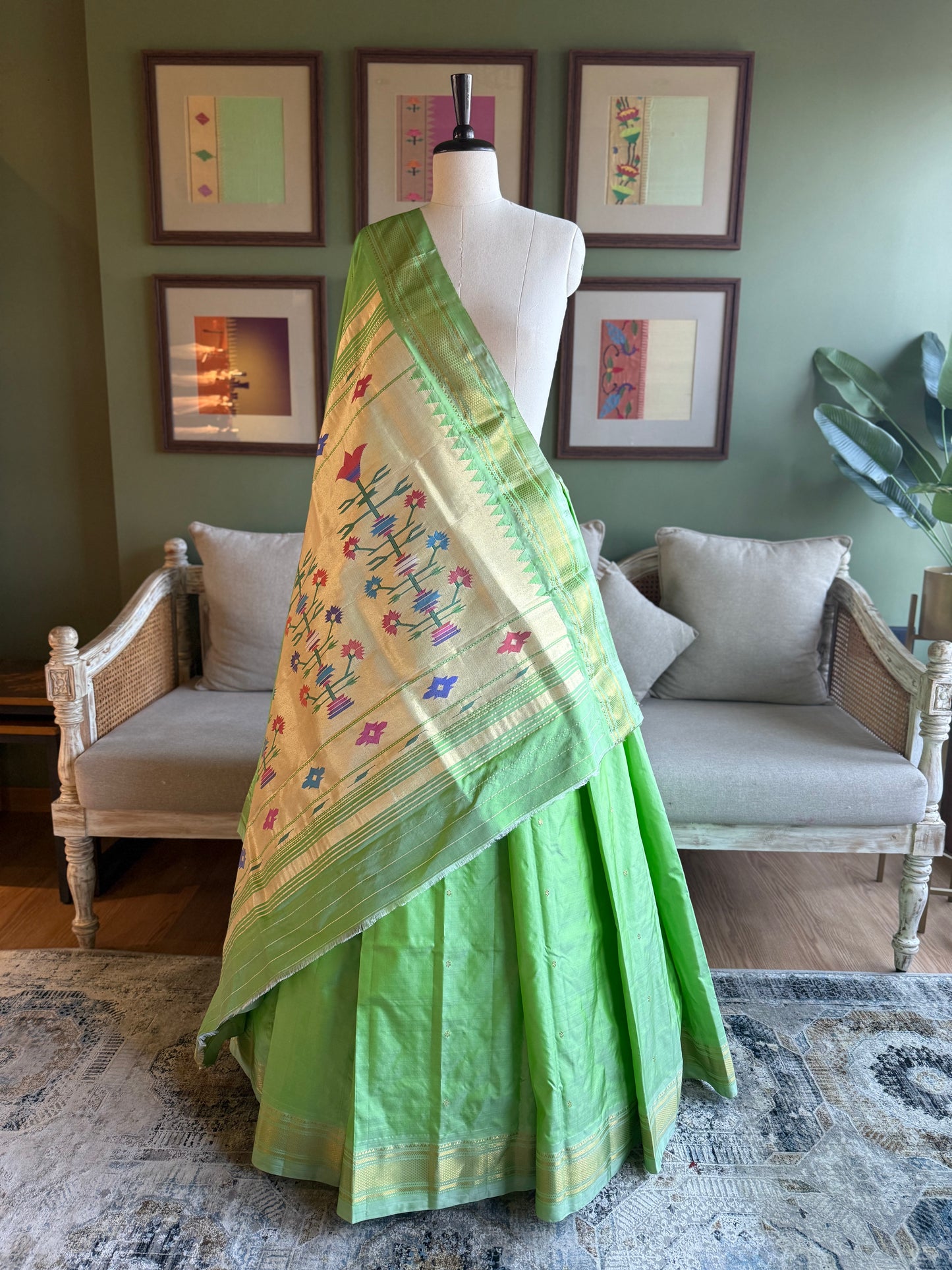 Light Green Paithani with Asavali Pallu