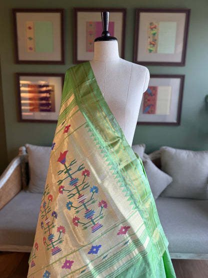 Light Green Paithani with Asavali Pallu