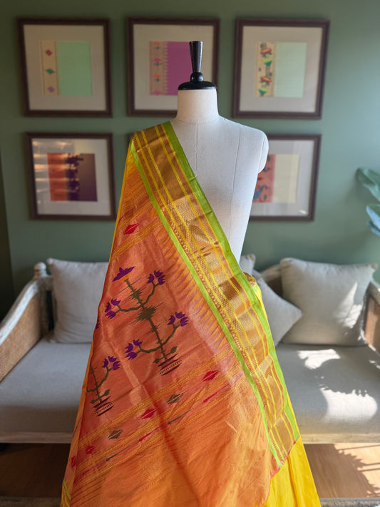 Sunshine Yellow Paithani with Asavali Pallu