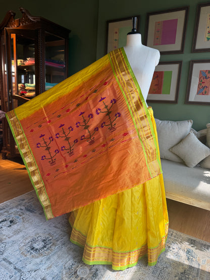 Sunshine Yellow Paithani with Asavali Pallu