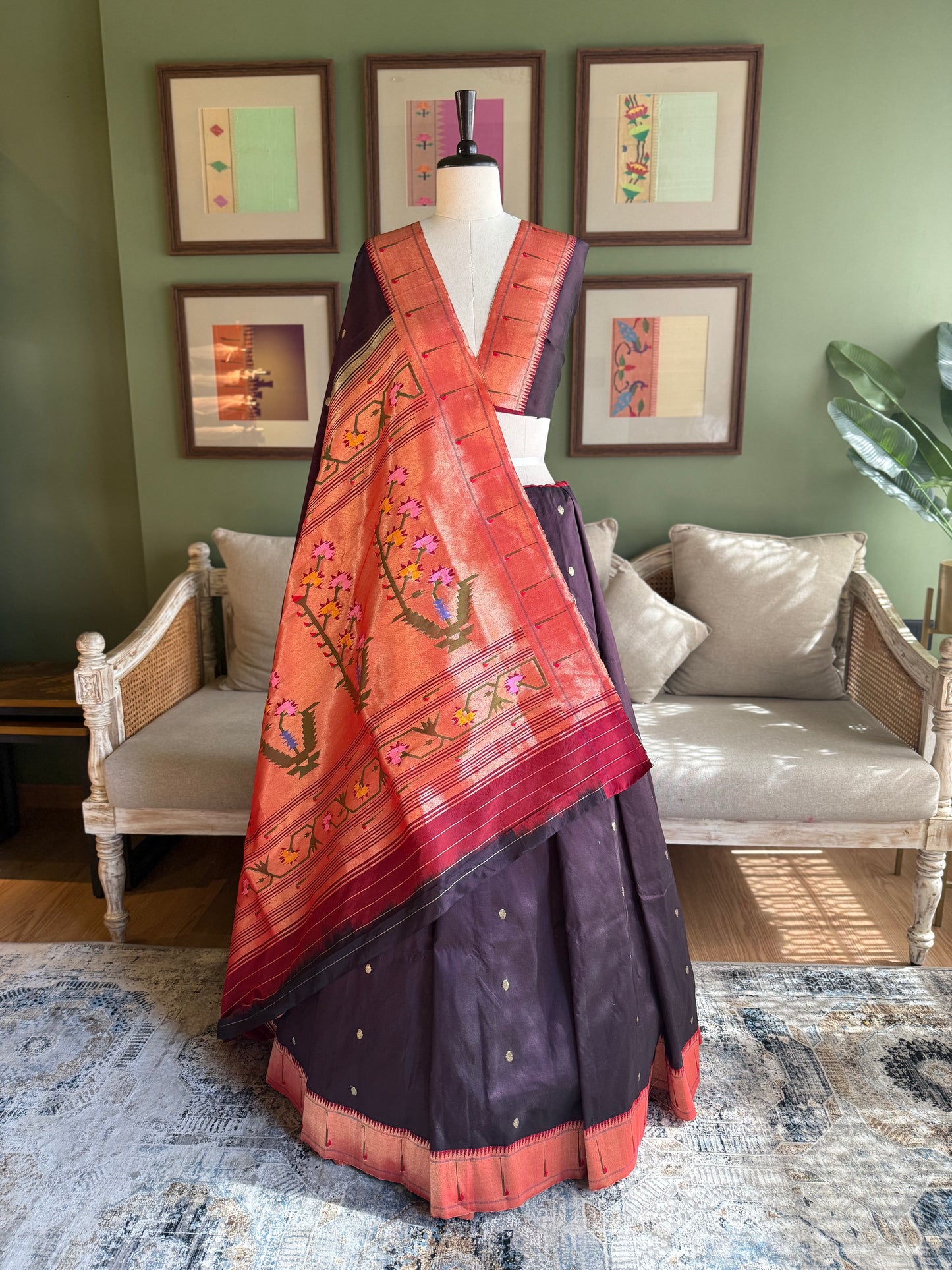 Deep Brown Paithani with Muniya Border and Asavali Pallu