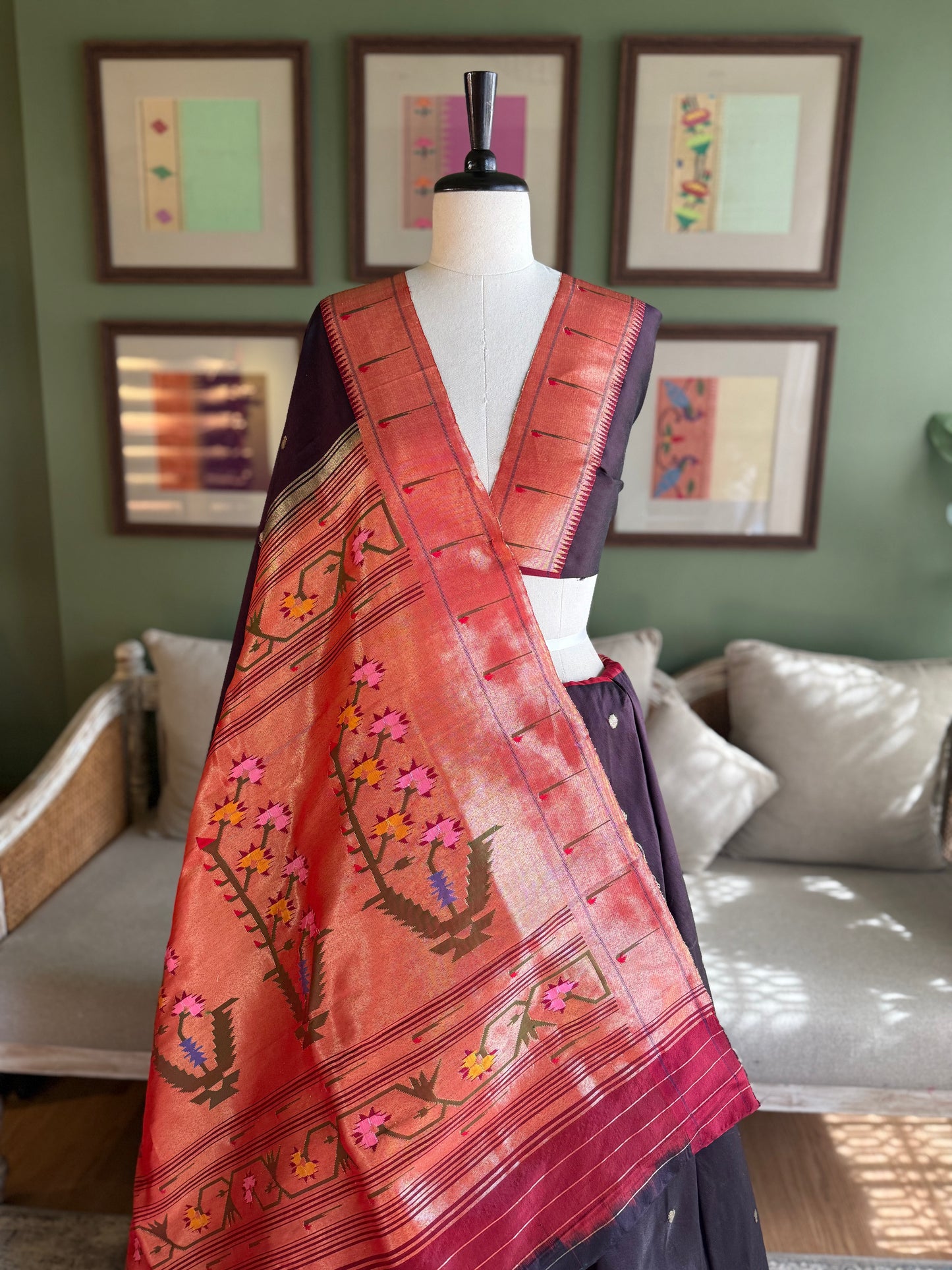Deep Brown Paithani with Muniya Border and Asavali Pallu