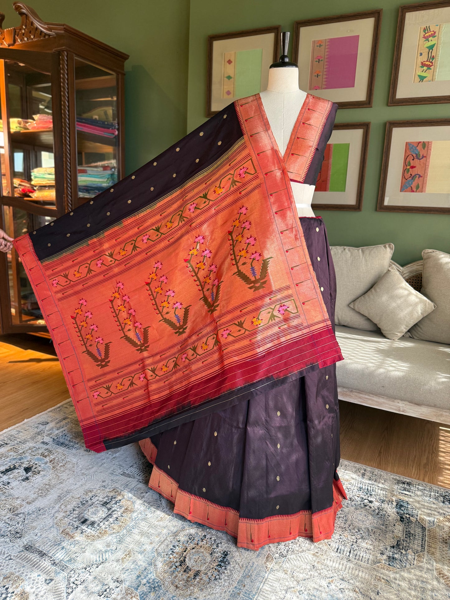 Deep Brown Paithani with Muniya Border and Asavali Pallu