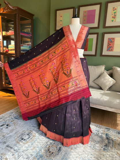 Deep Brown Paithani with Muniya Border and Asavali Pallu