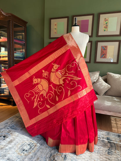 Deep Red Paithani with Tava Border and Monotone Pallu