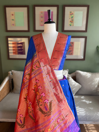 Cobalt Blue Paithani with Muniya Border and Asavali Pallu