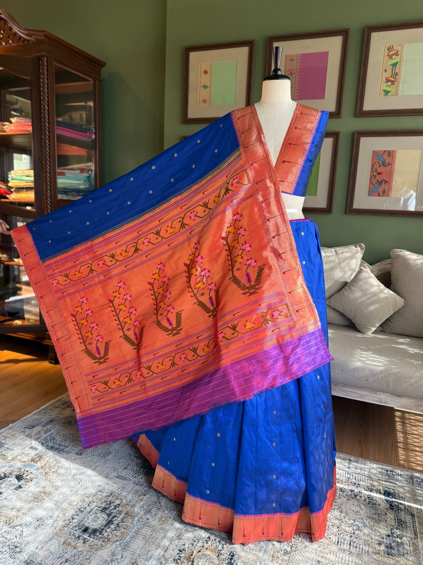 Cobalt Blue Paithani with Muniya Border and Asavali Pallu