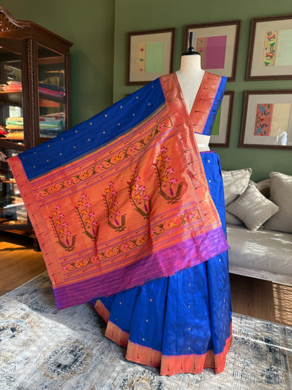 Cobalt Blue Paithani with Muniya Border and Asavali Pallu