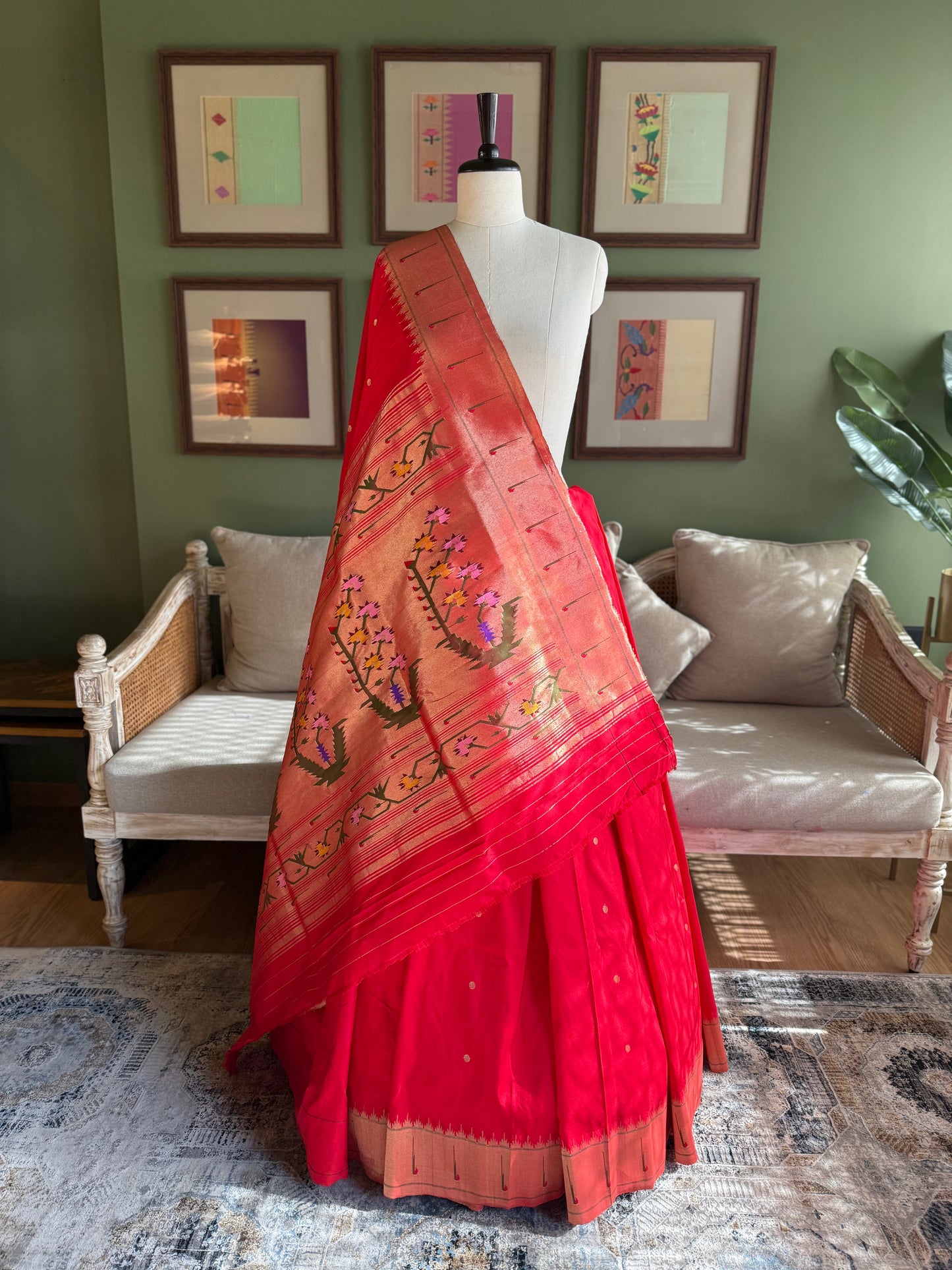 Red Paithani with Muniya Border and Asavali Pallu