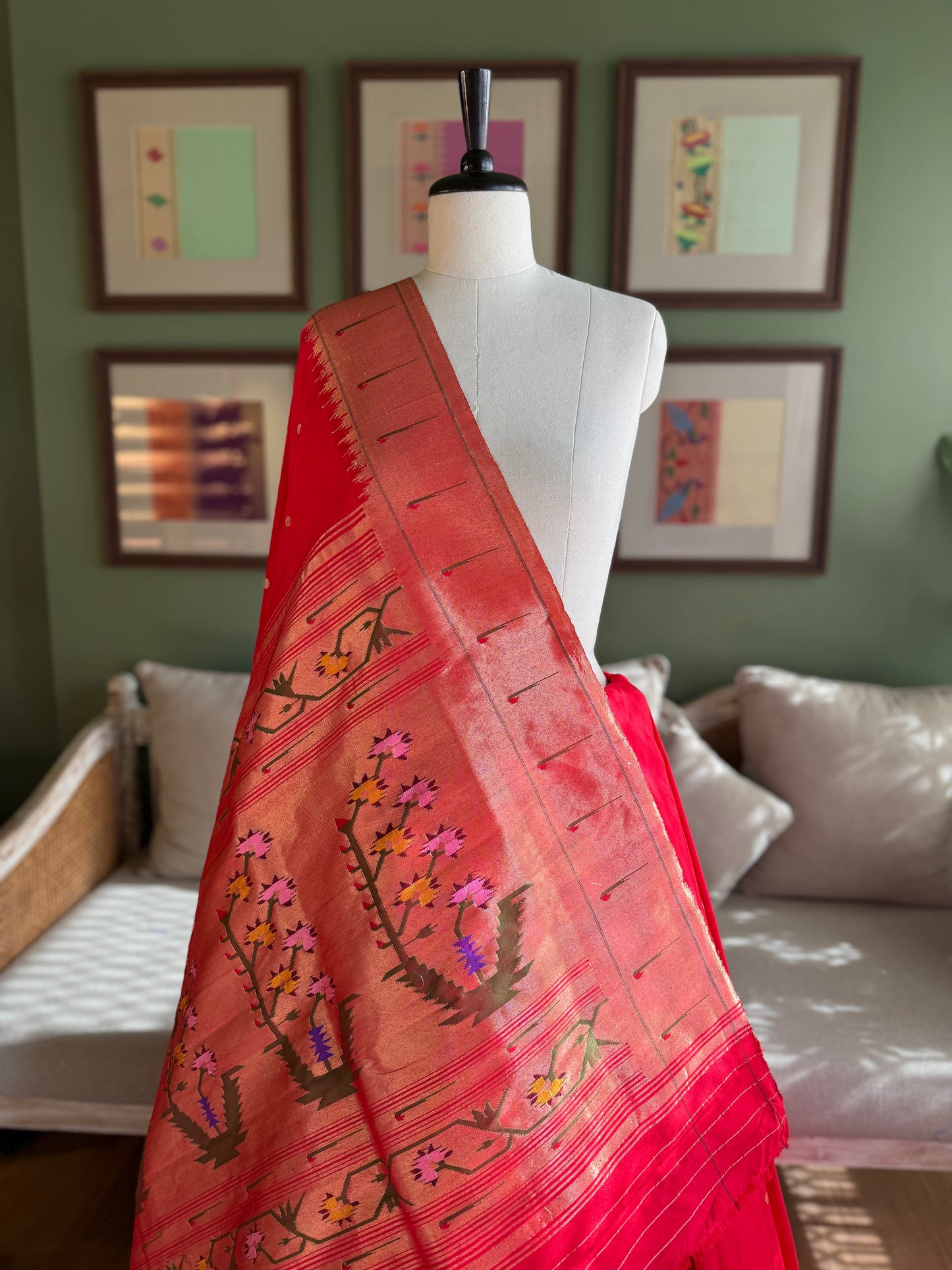 Red Paithani with Muniya Border and Asavali Pallu