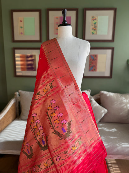 Red Paithani with Muniya Border and Asavali Pallu