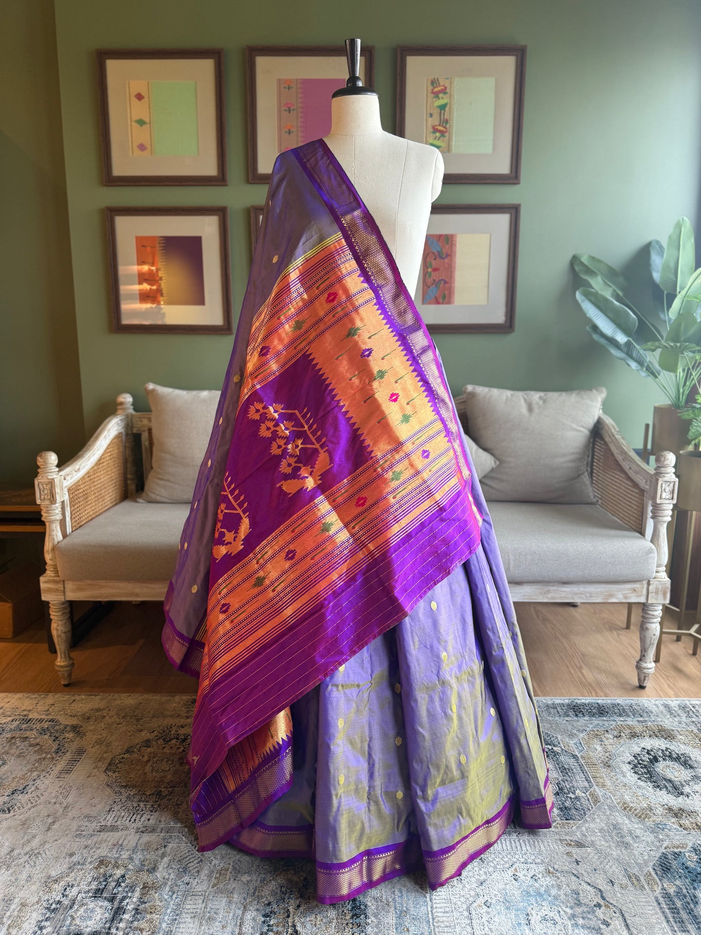 Purple Paithani with Contrast Border and Gold Asavali Pallu