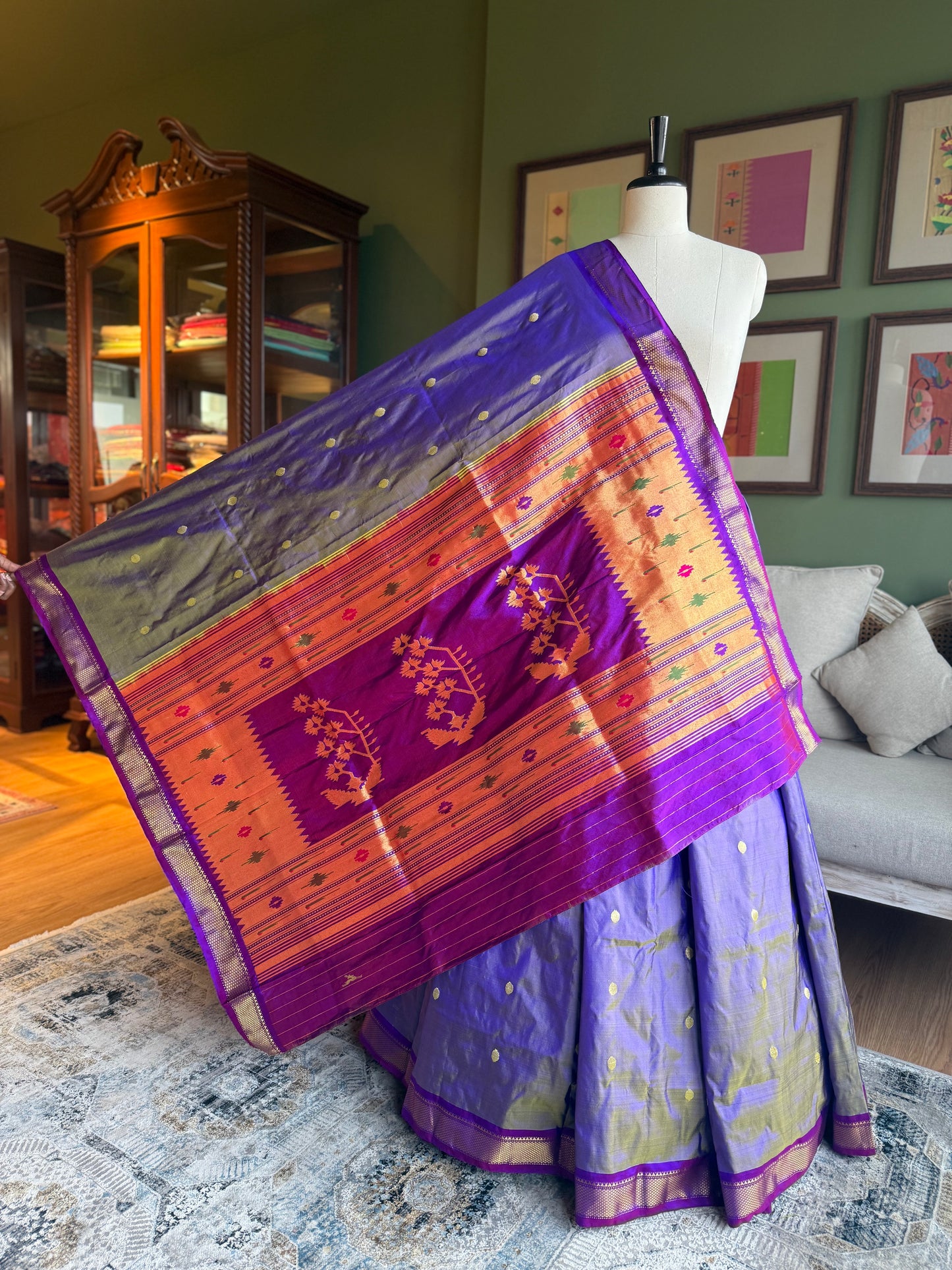 Purple Paithani with Contrast Border and Gold Asavali Pallu