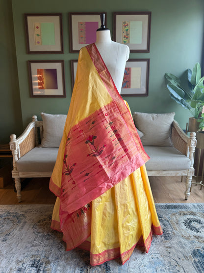Light Yellow Paithani with Small Lotus Pallu