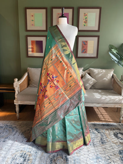 Maroon x Green Paithani with Peacock Pallu