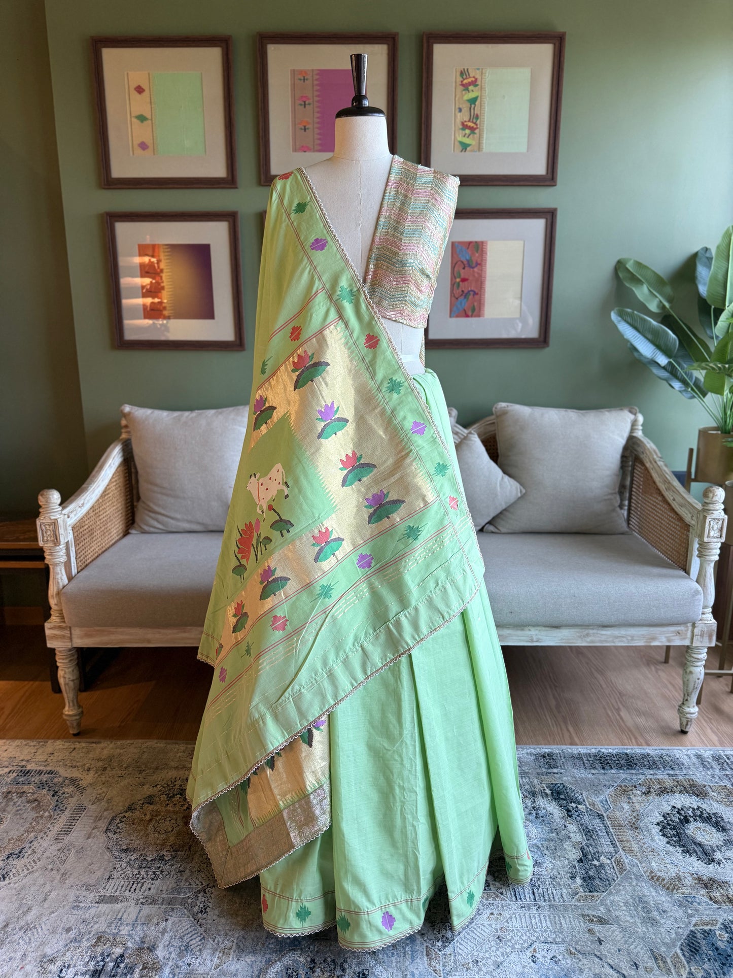 Lime Green Paithani with Barao Panja Border & Pichwai Pallu