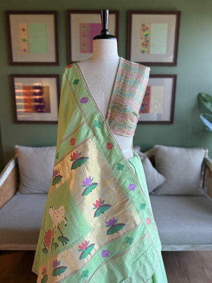 Lime Green Paithani with Barao Panja Border & Pichwai Pallu