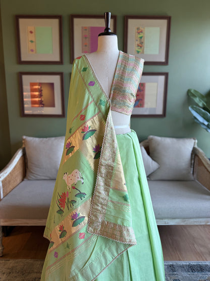 Lime Green Paithani with Barao Panja Border & Pichwai Pallu