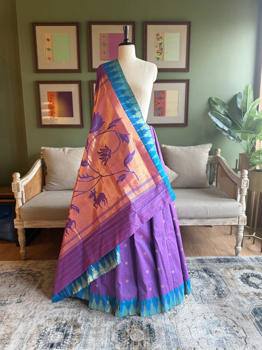Purple-Blue Paithani with Panja Border & Monotone Pallu