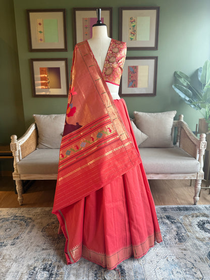 Red Cotton Paithani with Parrot Pallu