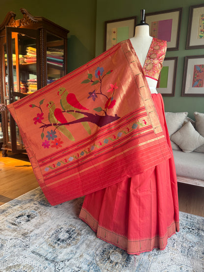 Red Cotton Paithani with Parrot Pallu
