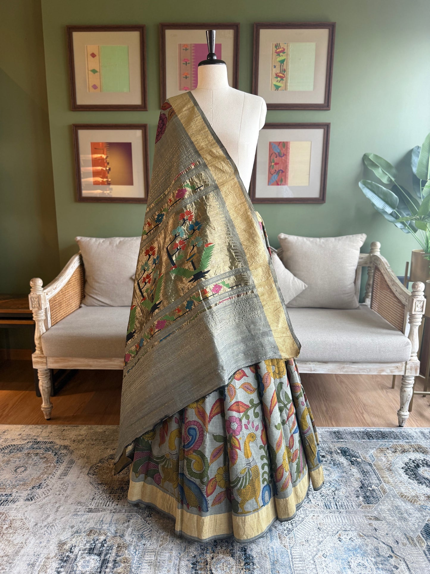 Grey Kalamkari x Paithani with Asavali Pallu