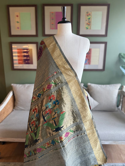Grey Kalamkari x Paithani with Asavali Pallu