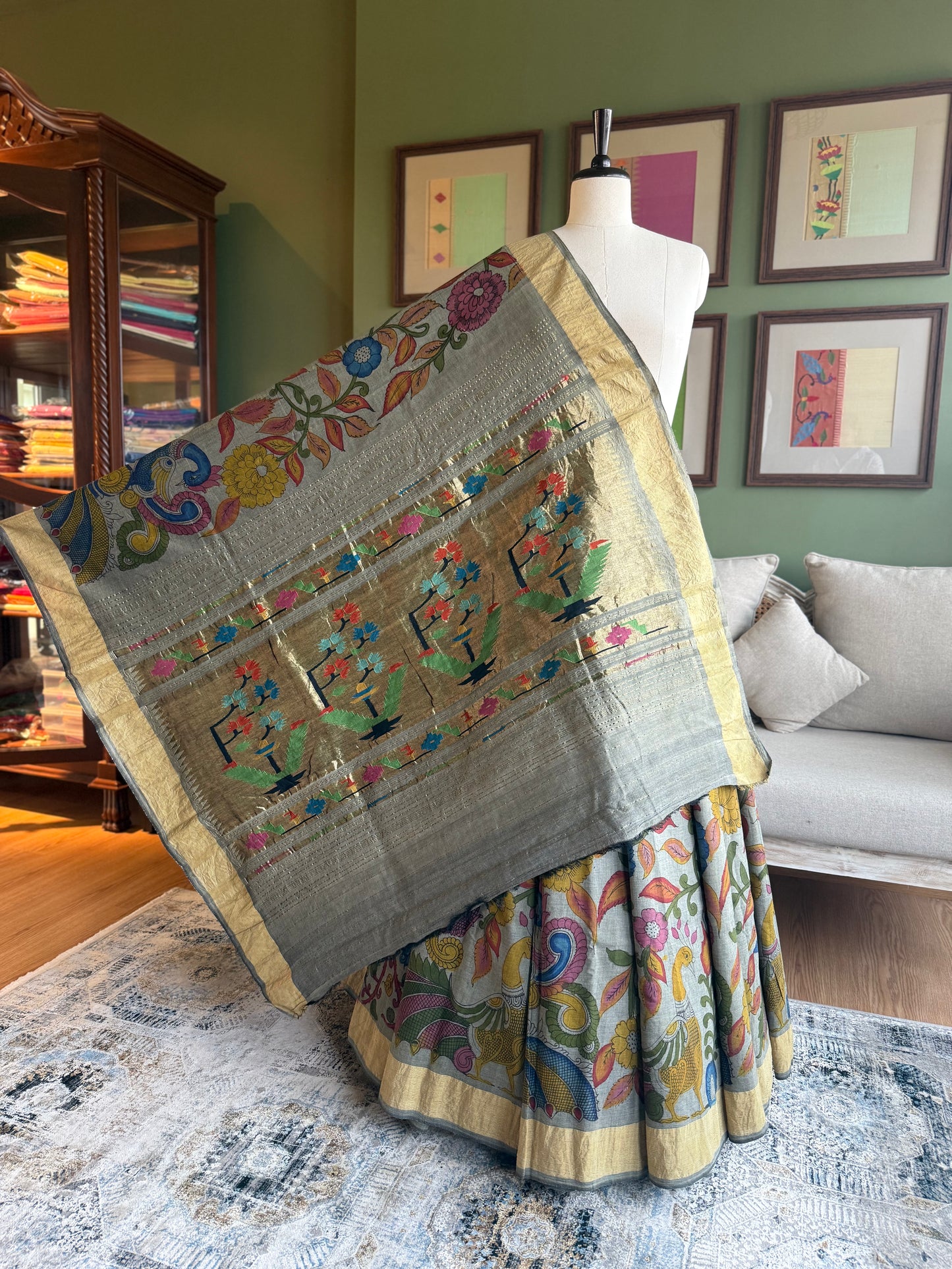 Grey Kalamkari x Paithani with Asavali Pallu