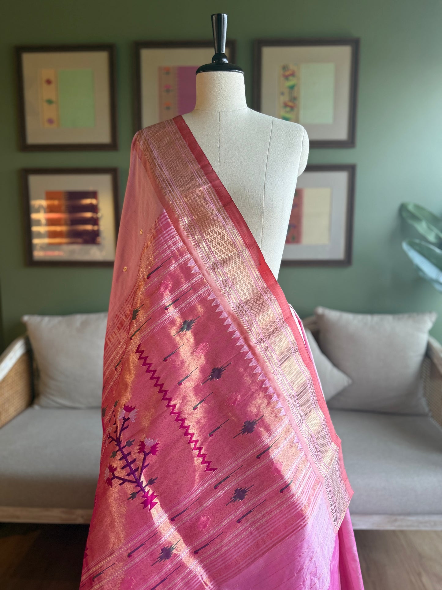 Baby Pink Paithani with Asavali Pallu