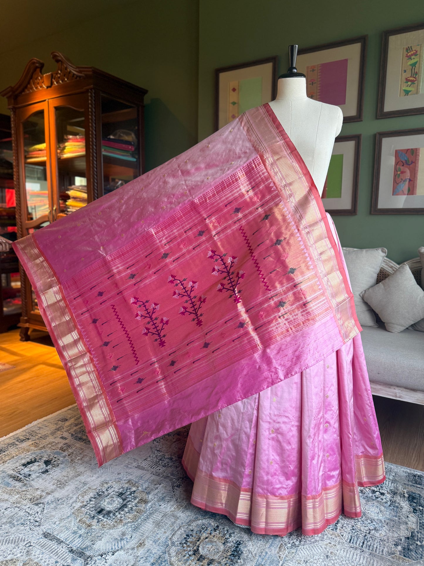 Baby Pink Paithani with Asavali Pallu