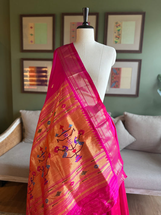 Rani Pink Paithani with Peacock Pallu