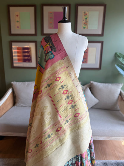 Pink Kalamkari x Paithani with Pichwai Motifs and Asavali Pallu