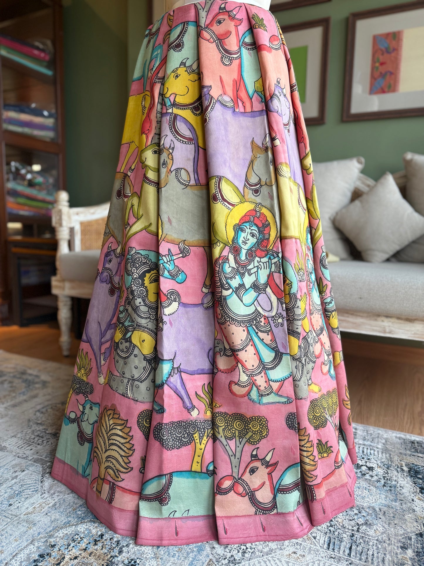 Pink Kalamkari x Paithani with Pichwai Motifs and Asavali Pallu