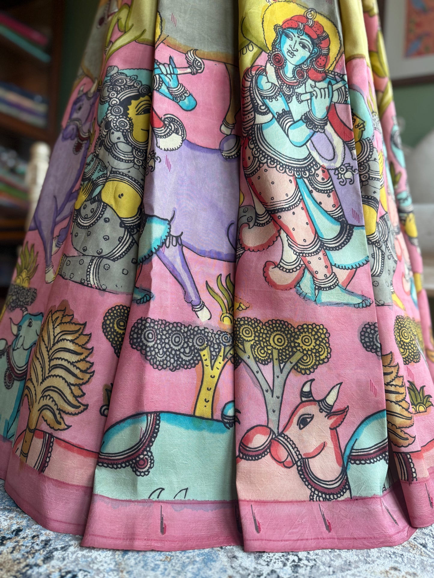 Pink Kalamkari x Paithani with Pichwai Motifs and Asavali Pallu