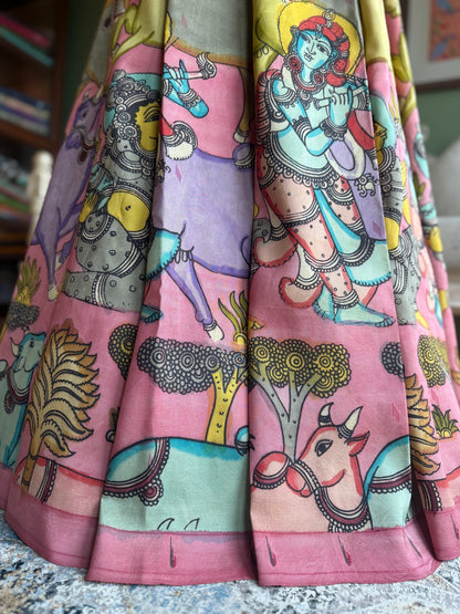 Pink Kalamkari x Paithani with Pichwai Motifs and Asavali Pallu