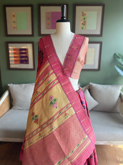 Pink Kalamkari x Paithani with Pichwai Motifs and Antique Pallu