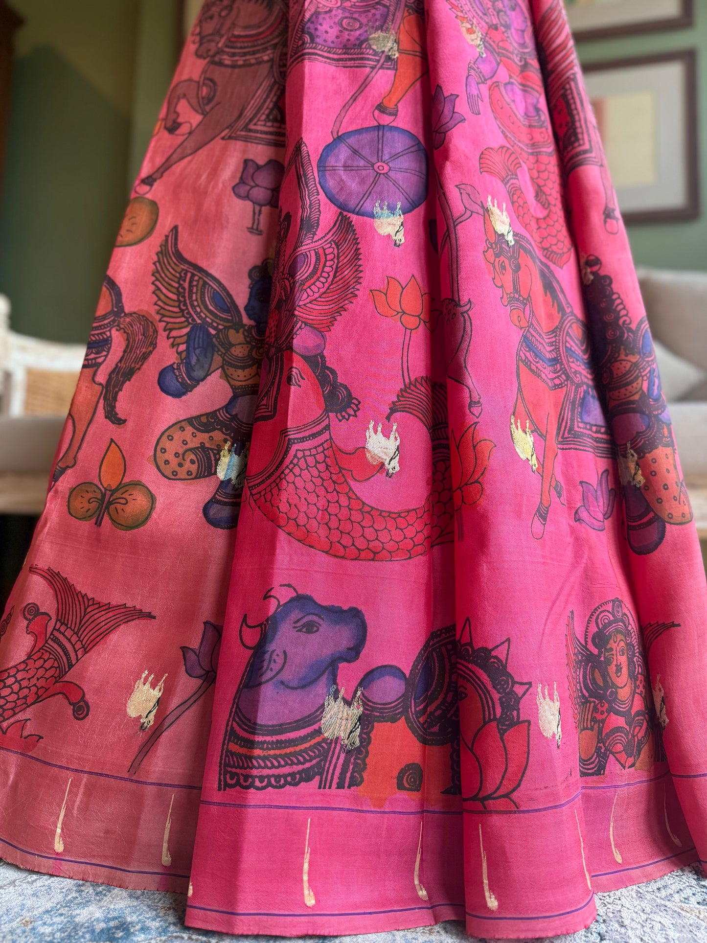 Pink Kalamkari x Paithani with Pichwai Motifs and Antique Pallu