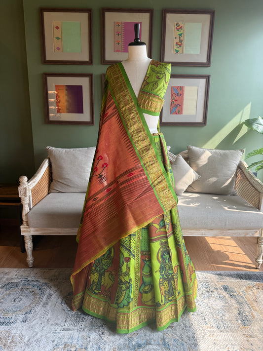 Green Kalamkari x Paithani with Asavali Pallu