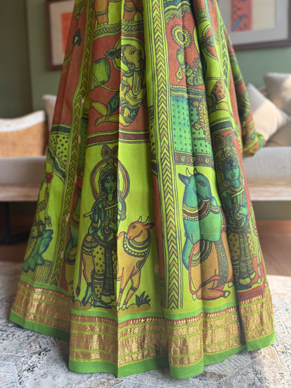 Green Kalamkari x Paithani with Asavali Pallu
